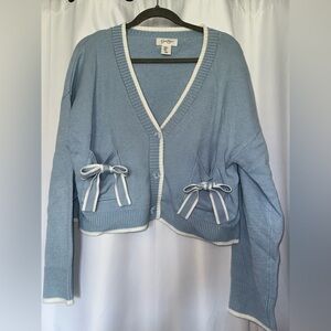 Jessica Simpson Blue V-Neck Cardigan Sweater with Bow Accents